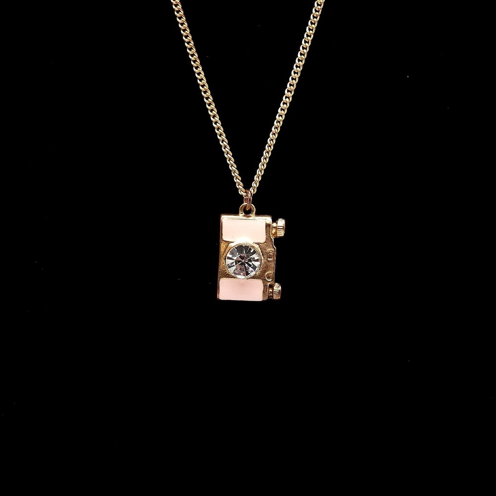 Charming Charlie Gold Camera Pendant Necklace Crystal Charm‎